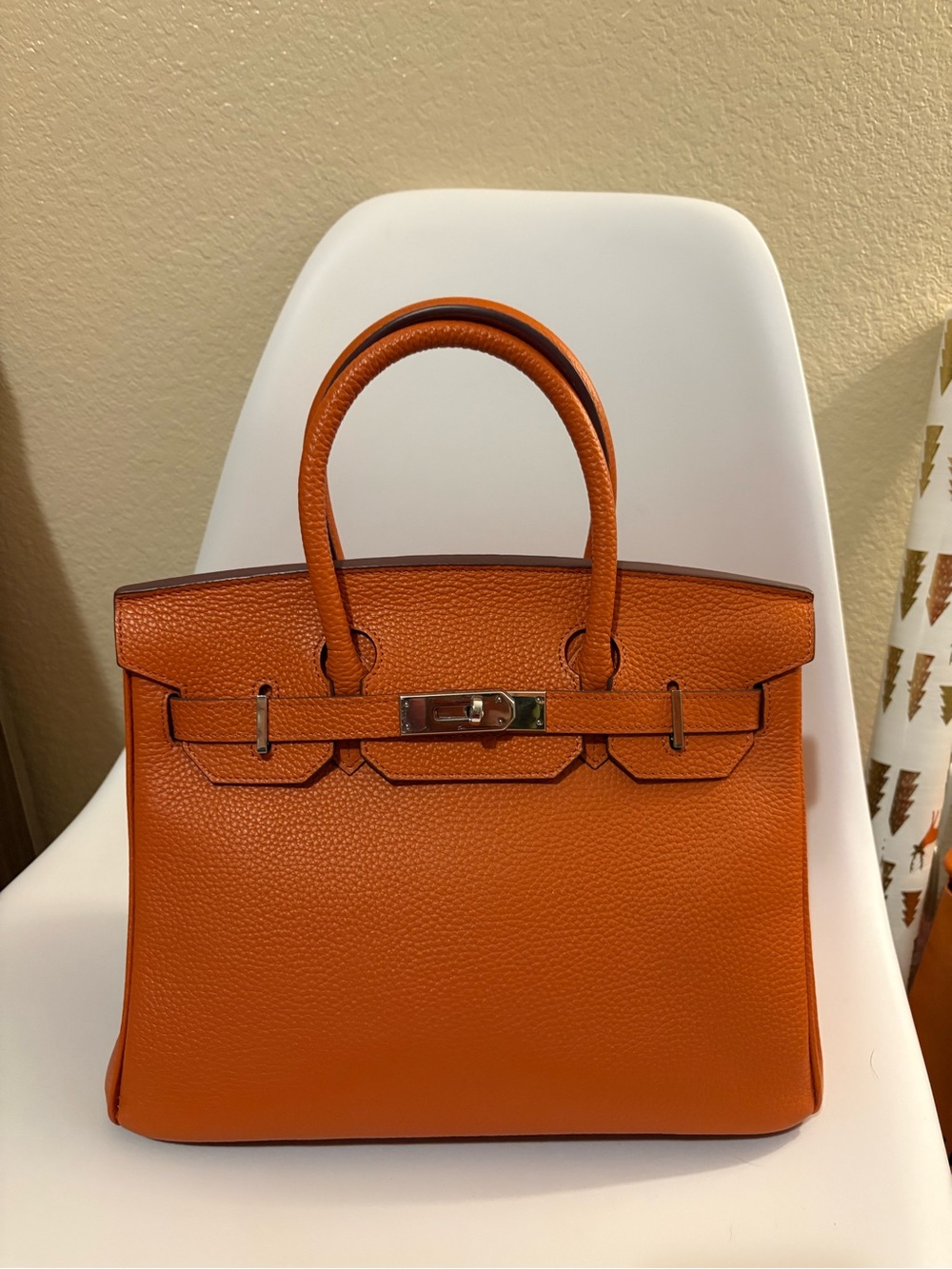 Orange Leather Top-Handle Satchel